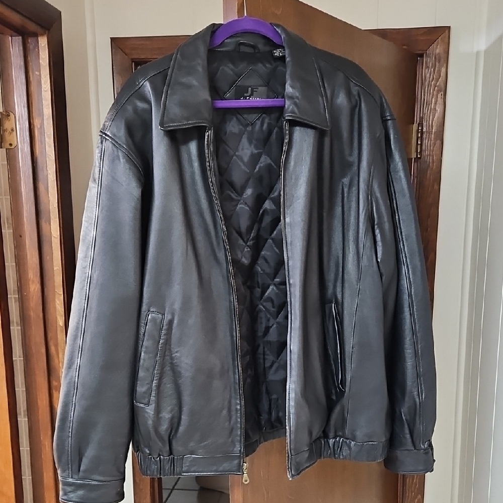 JF J.Ferrar Charcoal Leather Bomber Jacket